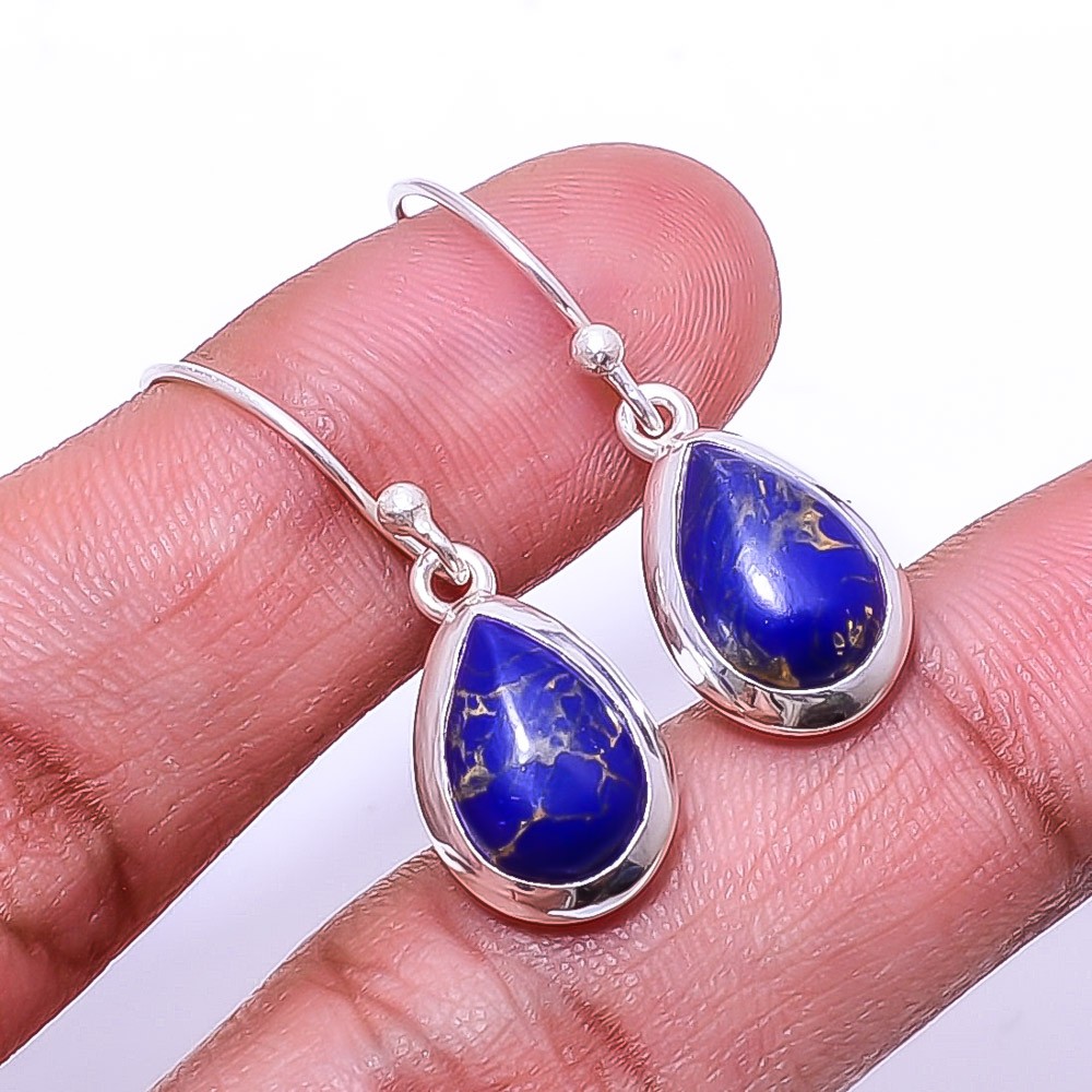 Copper Lapis Lazuli Gemstone 925 Sterling Silver Handmade Earring 1.17″ E9508792