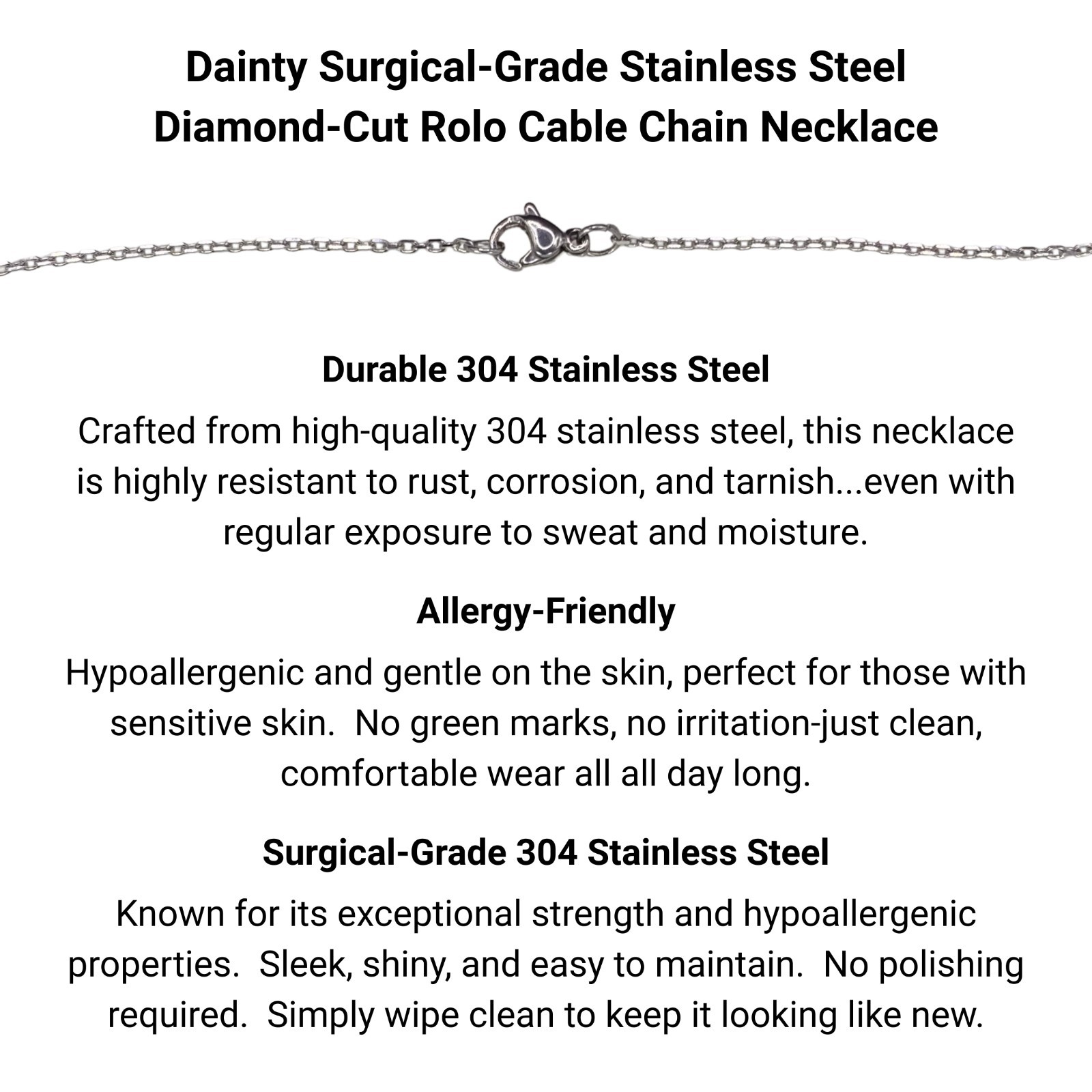 Stainless Steel Rolo Cable Chain Necklace Petite Minimalist Gift for Men Women
