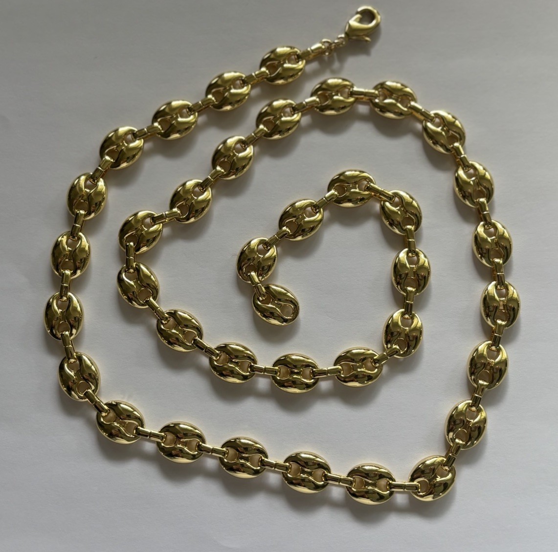 14k Yellow Gold Plated Puffy Puffed Anchor Mariner Link Chain Necklace 1cm 26in
