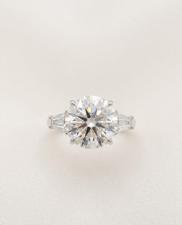 Lab Grown 6.80 Carat Round Cut E/VS1 Diamond Engagement Ring 14k White Gold IGI