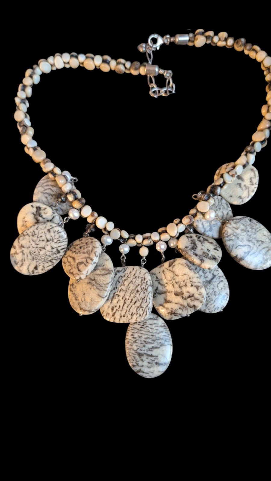 Stunning Jay King Mine Finds Bamboo Coral & Sterling silver Bib Necklace Signed