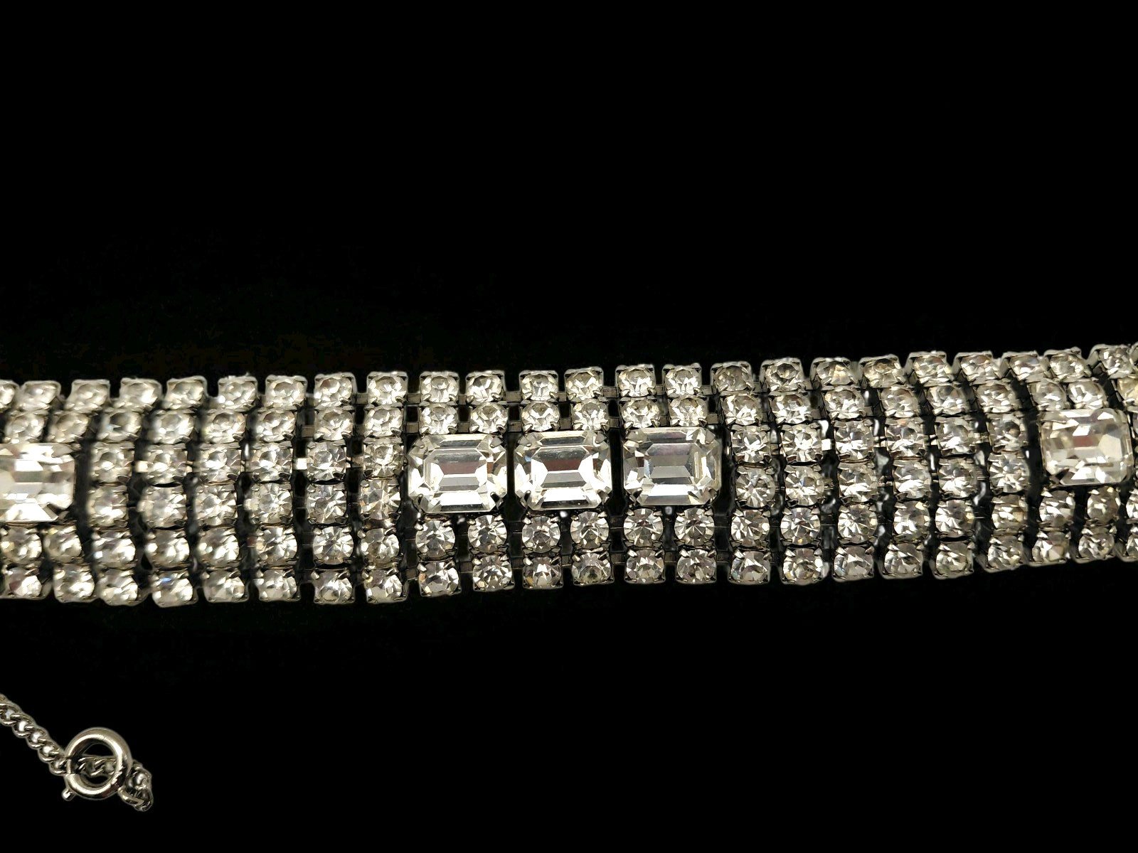 VTG WEISS Rhinestone Silver Tone Bracelet 6 rows, 7.5″ x 1″ – BEAUTIFUL!