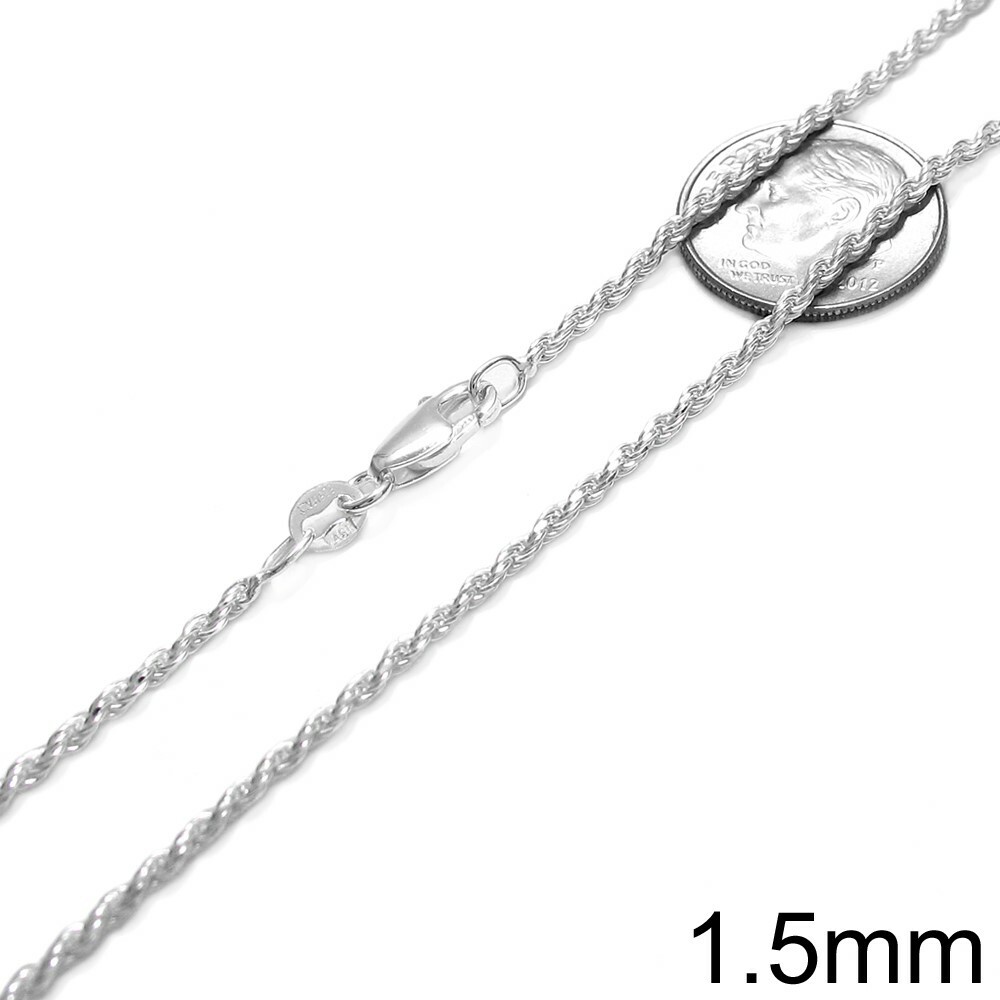 925 Sterling Silver Dia-Cut Rope Chain Necklace w Lobster Lock-Stamped 925 Italy