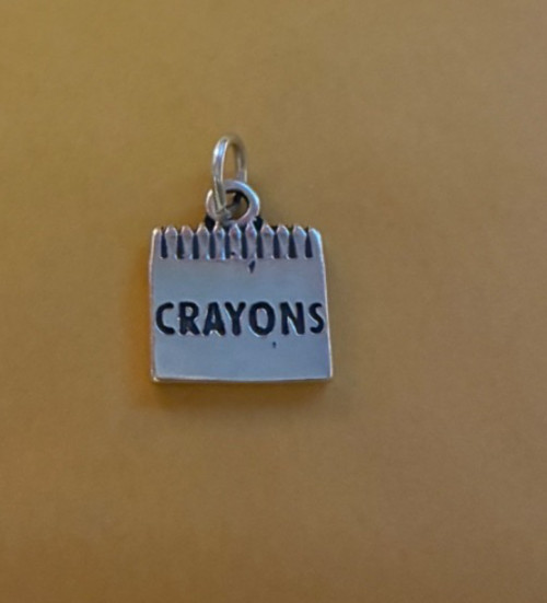 Sterling Silver 3D 16x14mm solid 3.8gram School Teacher says Crayons Solid Charm