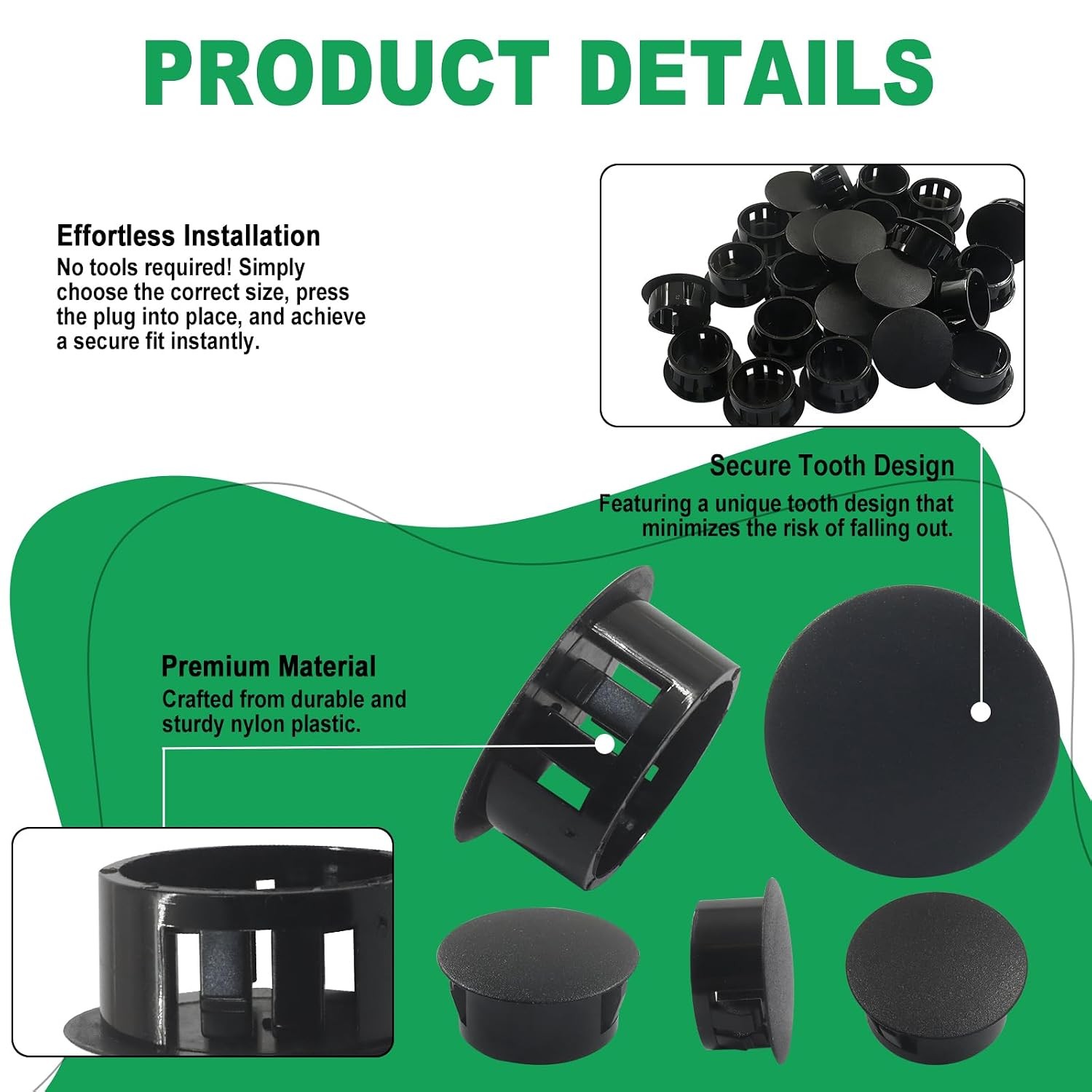 Plastic Hole Plugs, Flush Type, Panel Snap in Locking, Round Hole Cover, Cabinet