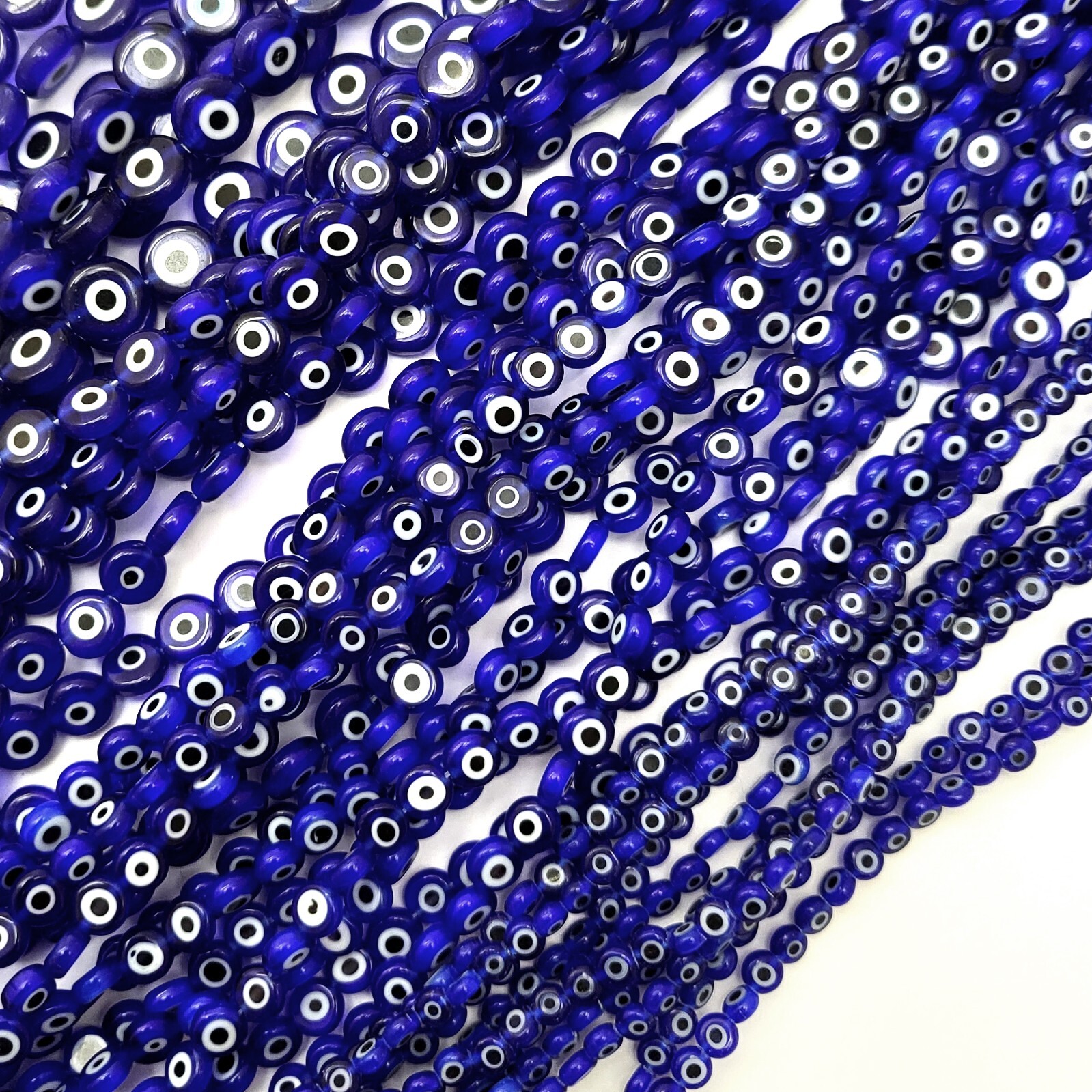Blue Evil Eye Glass Coin Disc Bead Flat Round Saucer 4mm 6mm 8mm 10mm 12mm 15″