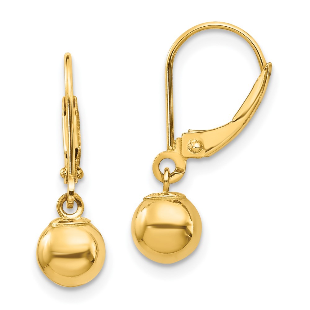 14k Yellow Gold Dangle 6mm Bead Leverback Earrings 0.65g for Mom