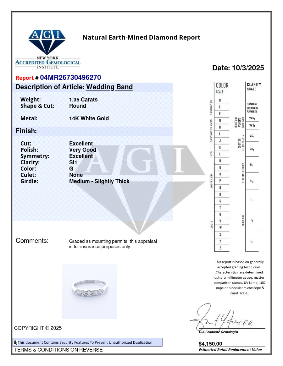 Solid 14K Gold Classic Wedding Band Classic 1.35 CT Round Natural Diamond G SI1