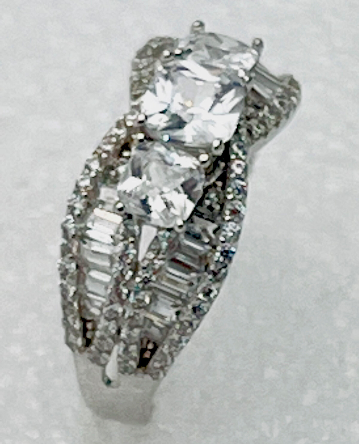 Sterling Silver 925 Prong Set 78 Round 28 Baguette 3 Princess CZ Ring Size 7