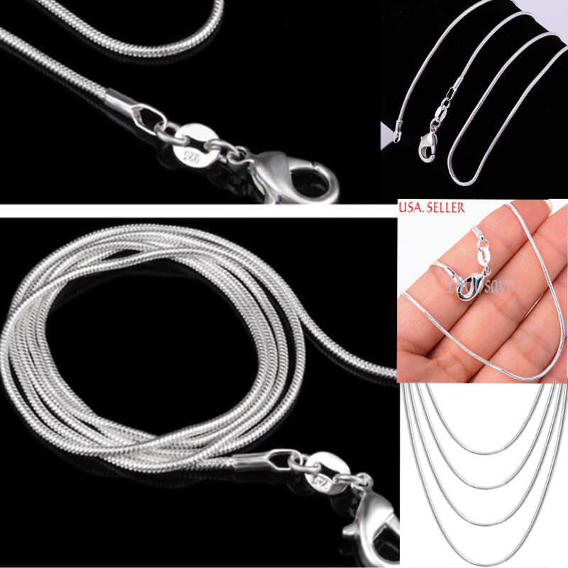 Men & Women’s 925 Sterling Silver Snake Chain Necklace 1.2mm/1.6mm/2mm 16-38inch