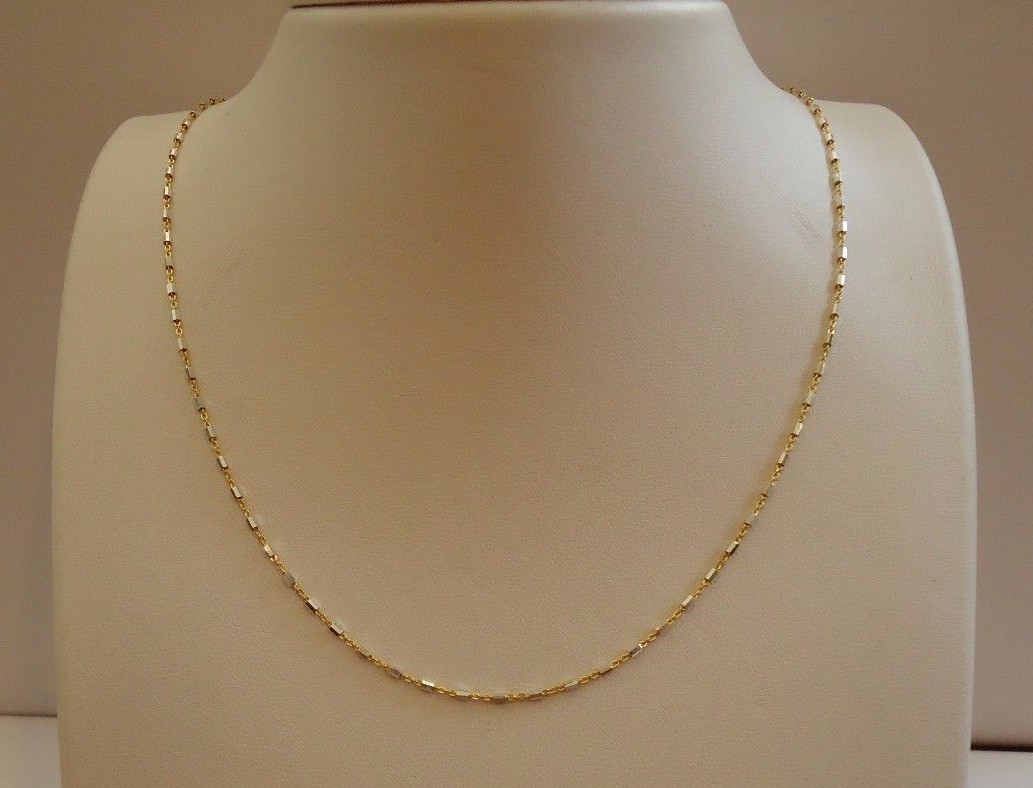 18K YELLOW GOLD OVER 925 STERLING SILVER LADIES DESIGNER TWO TONE CHAIN /18”