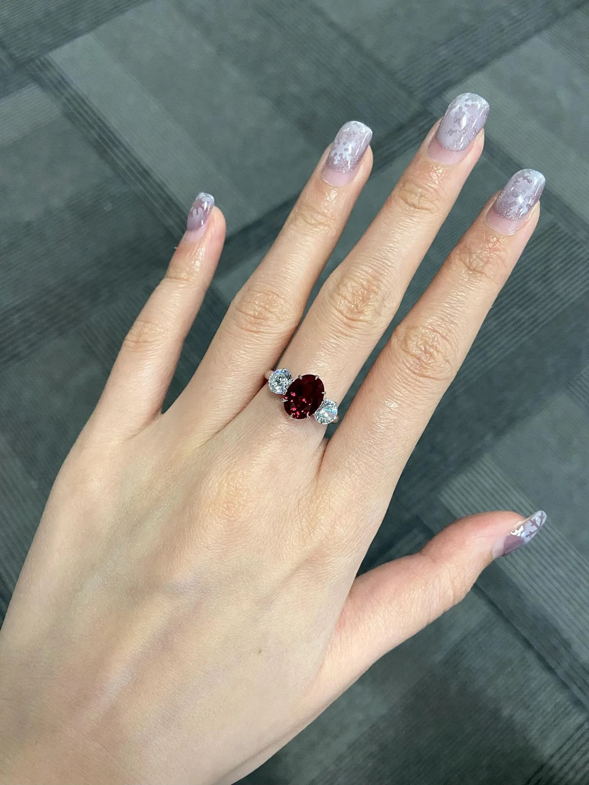 3.60 Ct Oval Cut Natural Ruby Diamond Engagement Ring 14K Solid White Gold 5