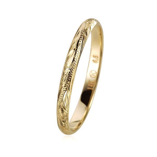 SOLID 14K YELLOW GOLD HAND ENGRAVED HAWAIIAN PRINCESS SCROLL BAND RING 2MM