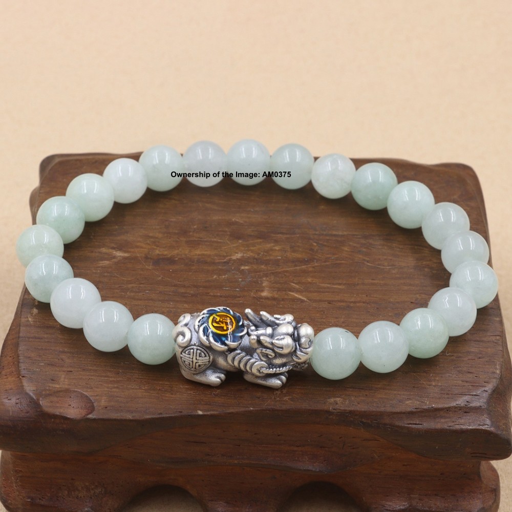 Lucky Solid 999 Pure Silver Pixiu Bracelet with Jade Beads – Fits 16-17cm Wrist