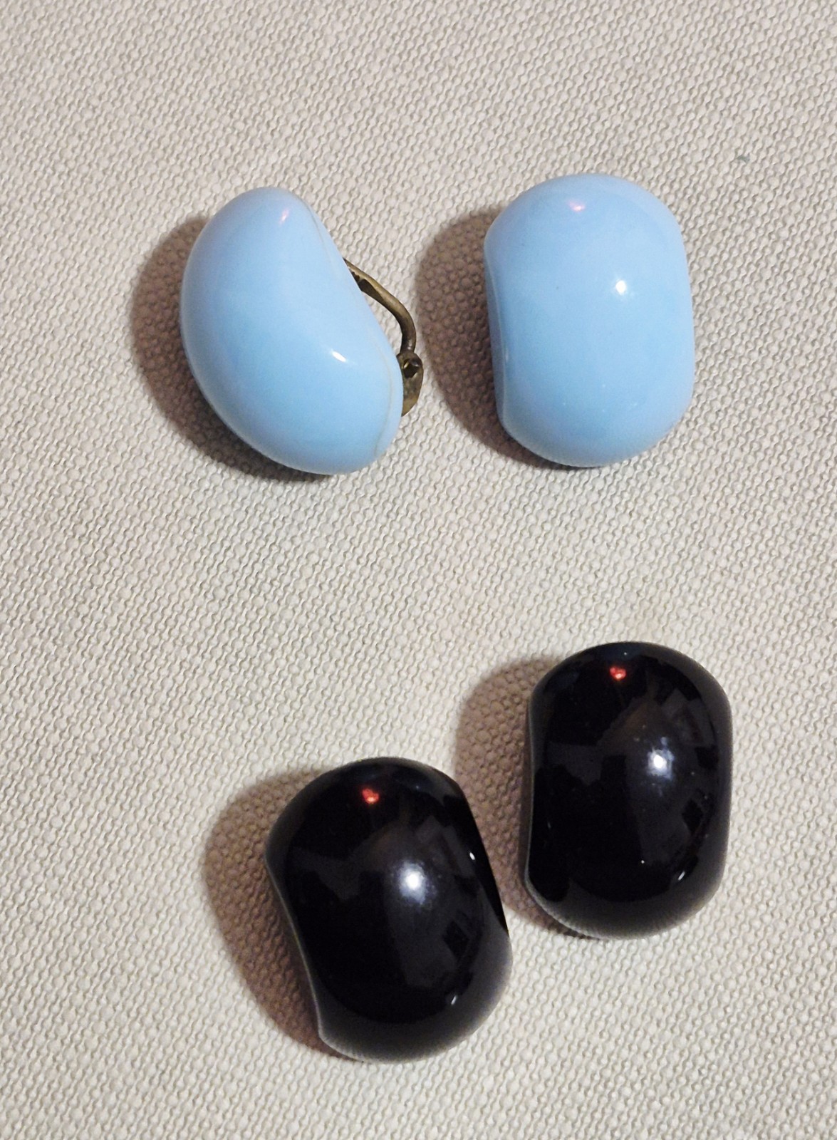 Vintage West Germany Clip-On Earrings Lot | Opaque Light Blue & Glossy Black