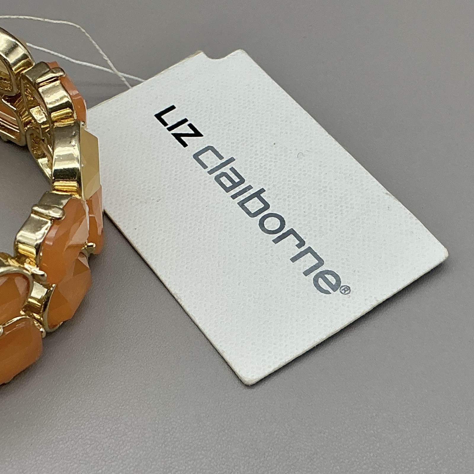 Liz Claiborne Bracelet Orange Beaded Gold Tone Stretch Womens 6.5 In Jewelry