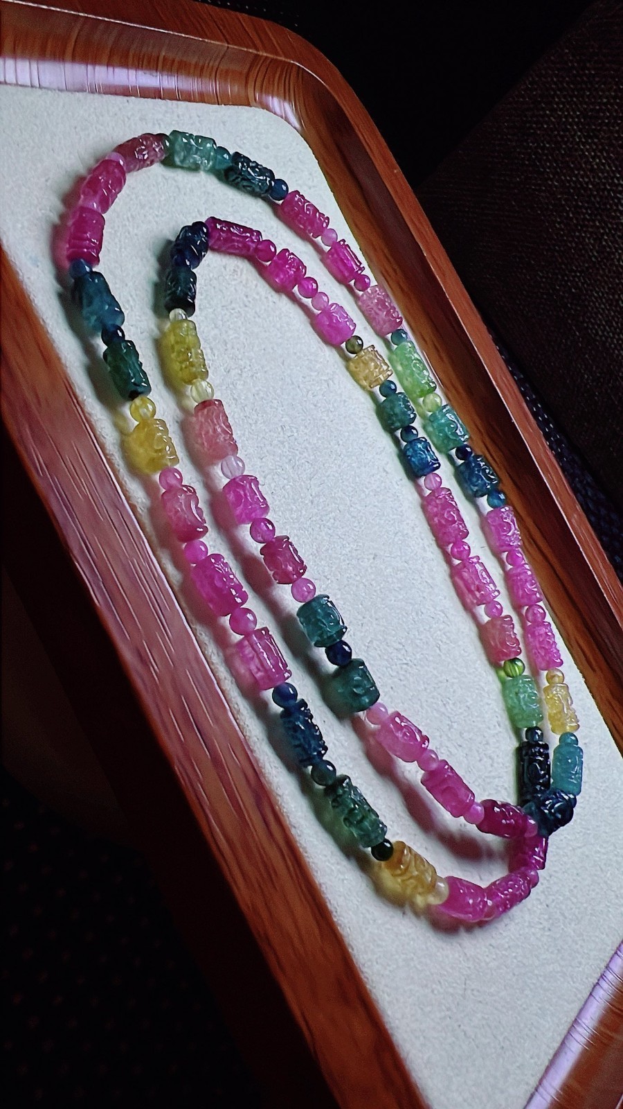 4.2*7mm Natural Color Tourmaline Crystal Quartz Carved Beads Bracelet AAAA