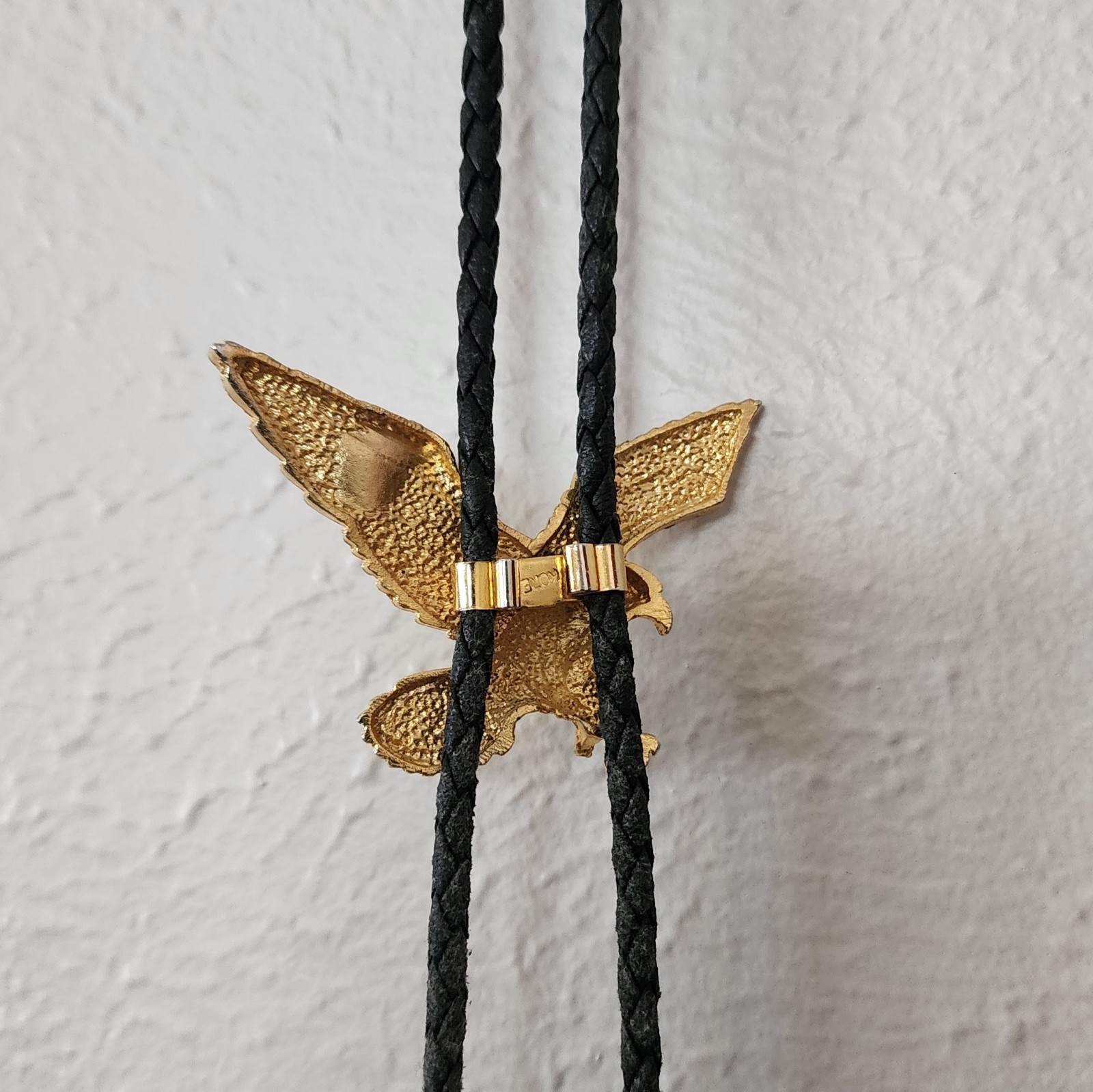 Golden Eagle Bolo Tie With Black Pleather Adjustable Rope