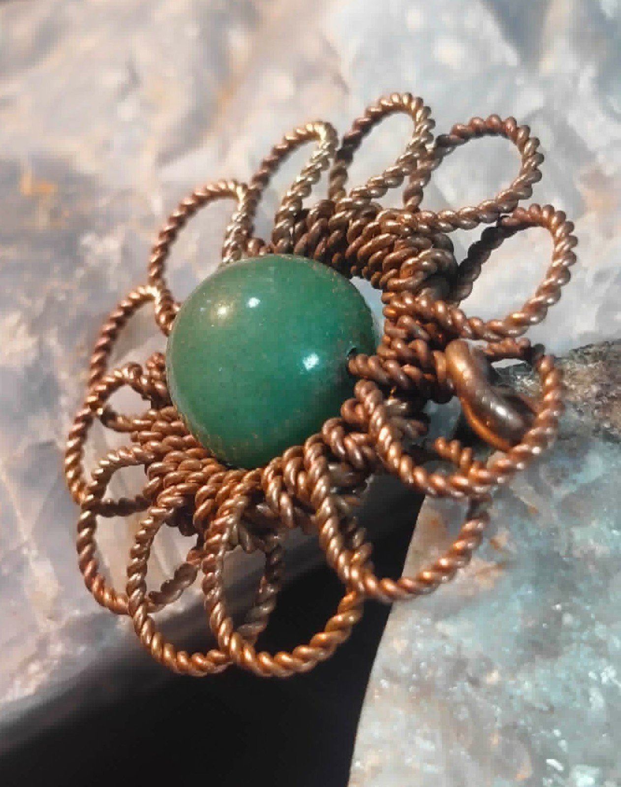 Flower Pendant Daisy Copper Wire Wrapped Green Aventurine Lucky Jewelry #PM4