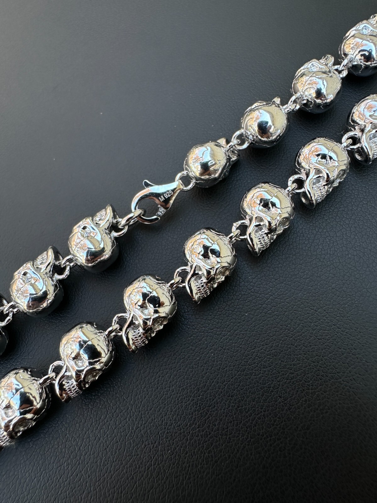 Custom Solid 925 Sterling Silver Skull Death Link Chain Necklace W. Moissanite
