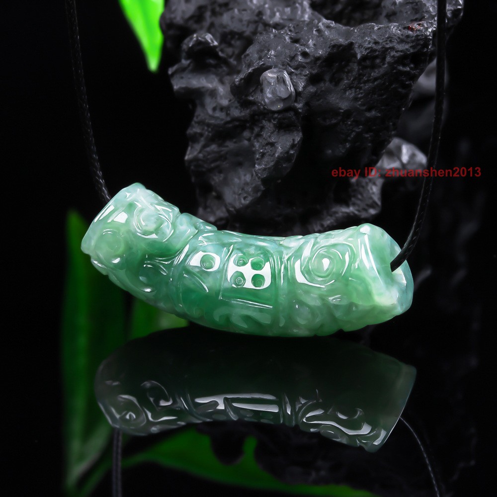 Certified Grade A Green Natural Burma Jade jadeite Carving Luck Pendant Necklace