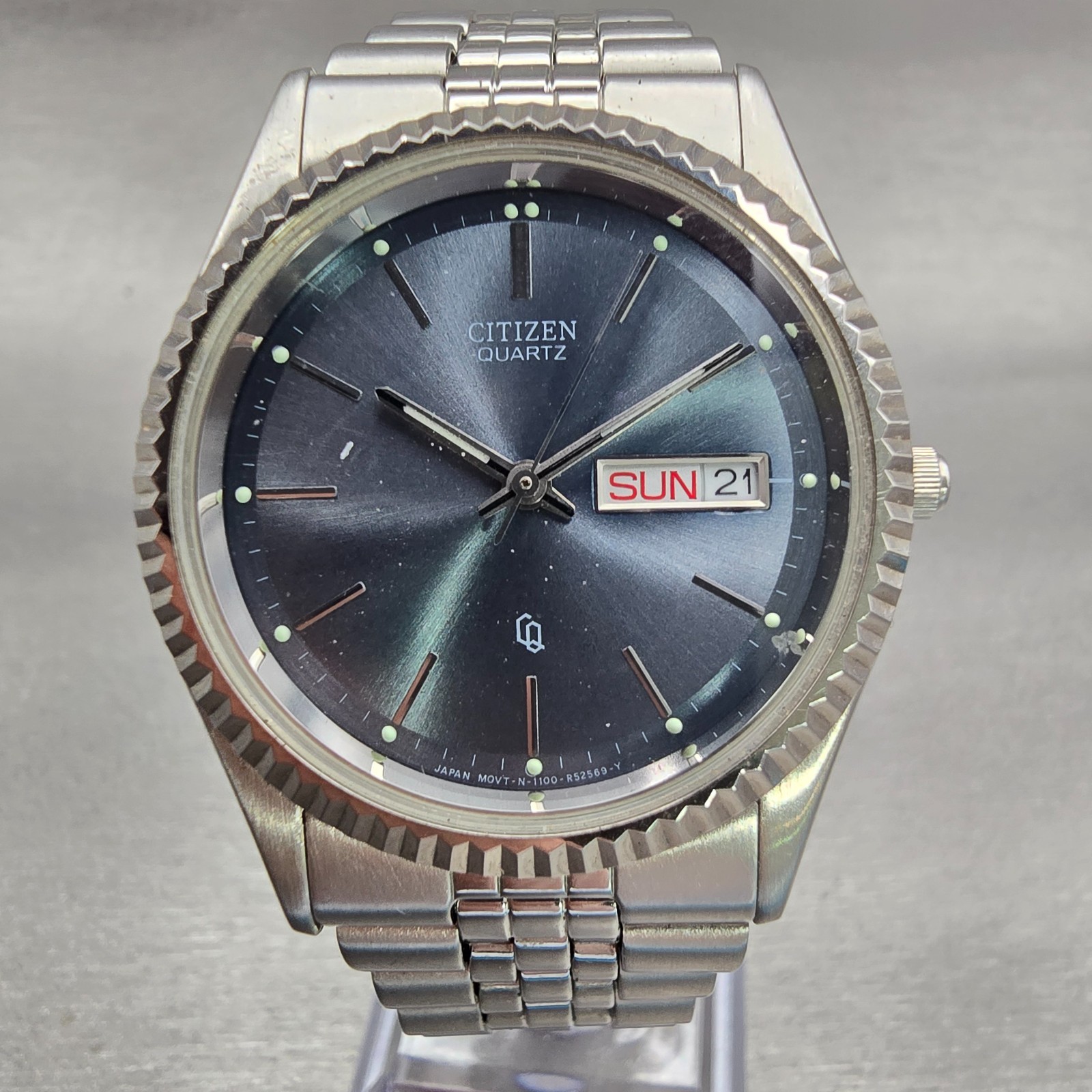 Citizen President Watch Men 35mm Blue Dial Silver Daydate 1102-R12527 New Batt