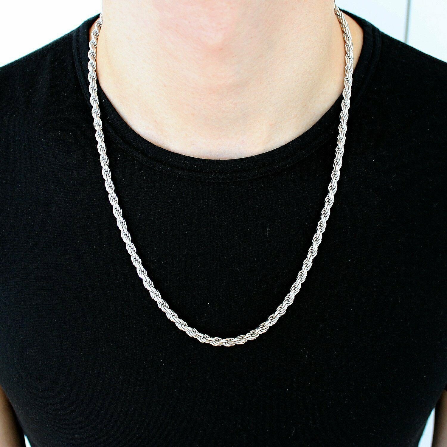 Solid 925 Sterling Silver Italian Rope Chain Mens Necklace 4.00mm – Diamond Cut
