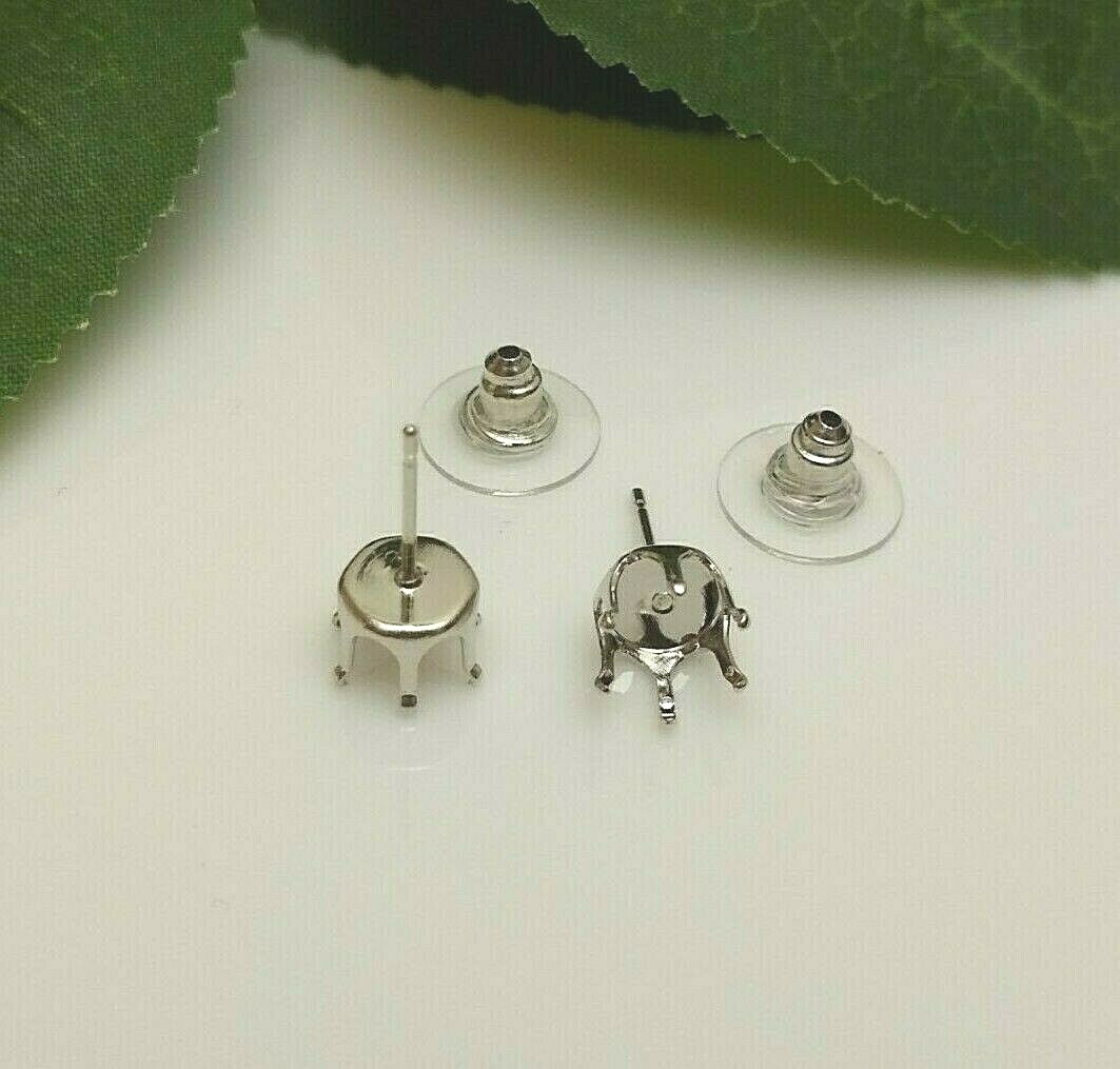 (4mm – 10mm ) Round Rhodium Plated Snap Tite Earring Settings (6 Prong)