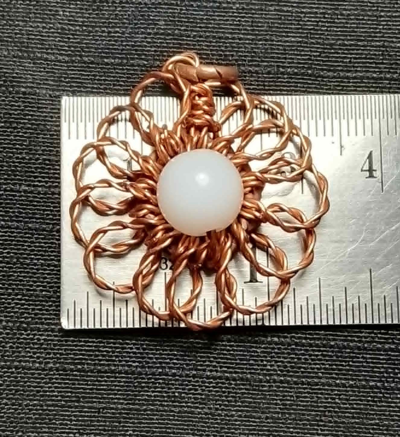Flower Pendant Copper Daisy Wire Wrapped Mandala Jade Energy Lucky Jewelry #PM3
