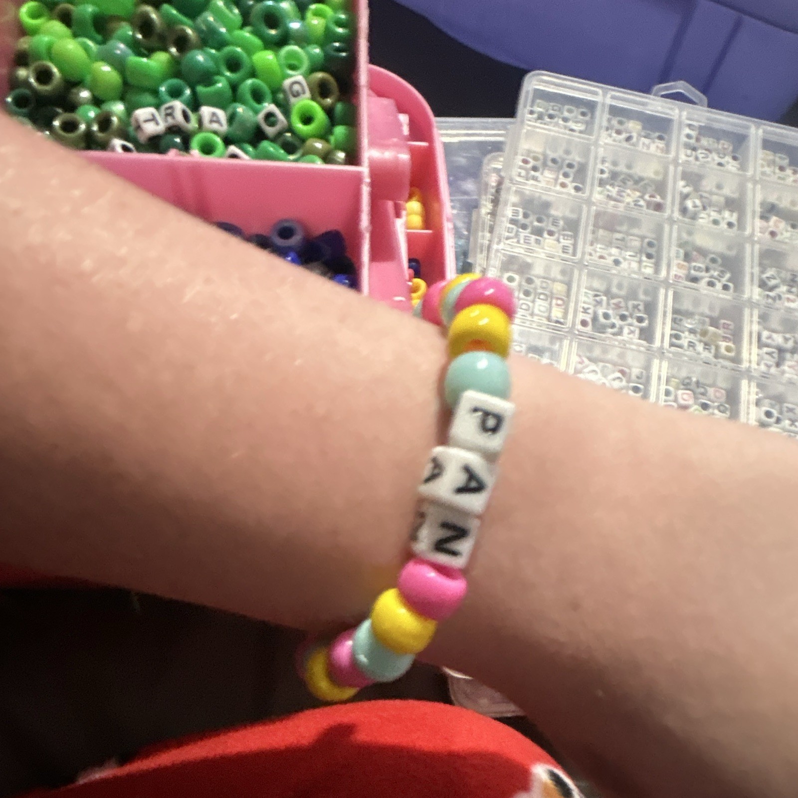 Multicolor Beaded Letter Bracelet “PAN” Adjustable Tie Cord Unisex Adults