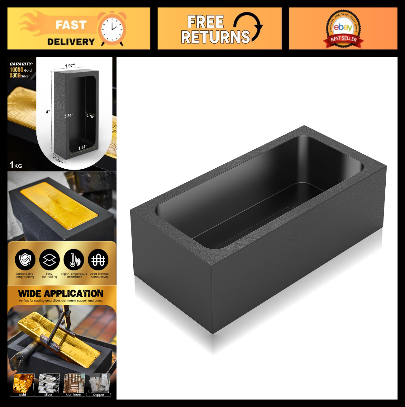1kg Graphite Ingot Mold for Metal Casting & Melting | High-Purity Heat Resistant