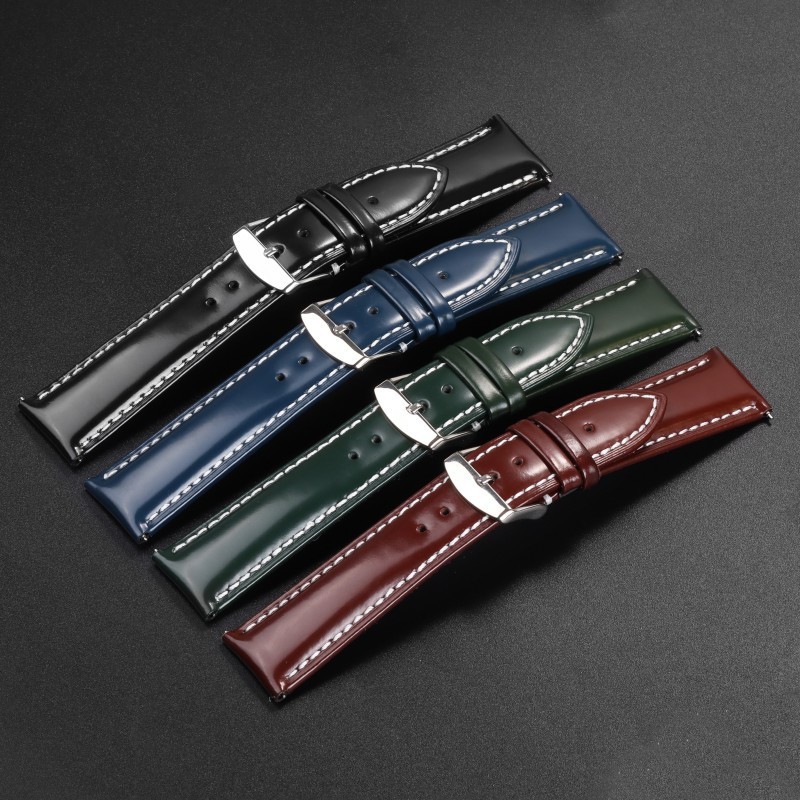 Glossy Genuine Leather Watch Band Strap Smart Bracelet 18-22mm Quick Release