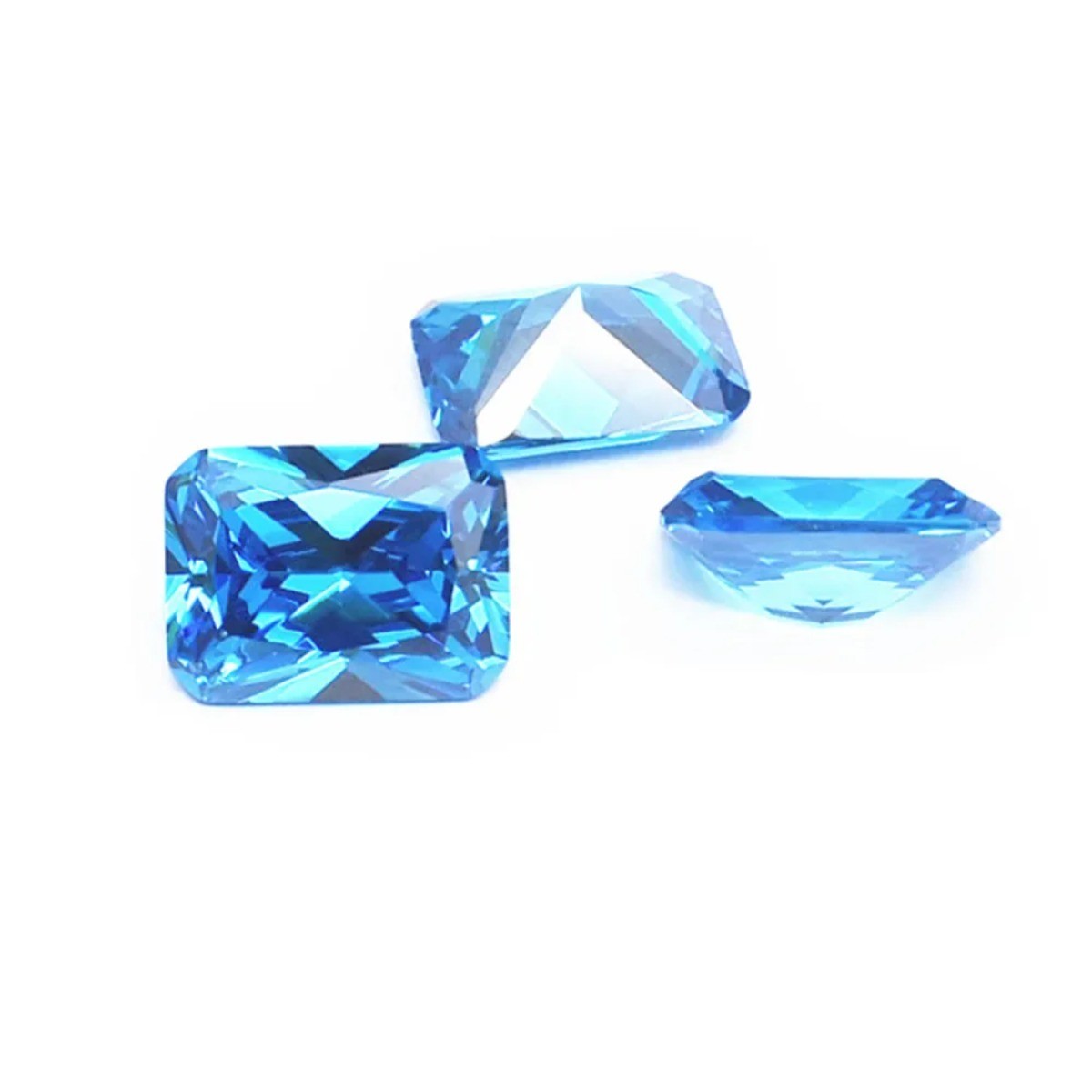 Aquamarine Rectangle Faceted Gemstone Radiant Cut Vivid Blue Aquamarine Gem