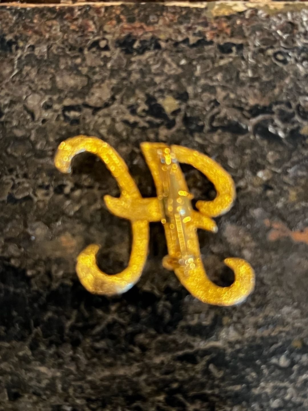 Vintage Mamselle Textured Gold-Tone Initial H Pin Brooch