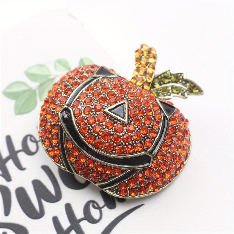 Halloween Rhinestones Vintage Large Pumpkin Head Brooch Fashion Holiday Pin