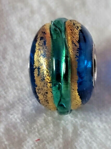 Blue, Green & Gold Swirled Glass Bead Charm