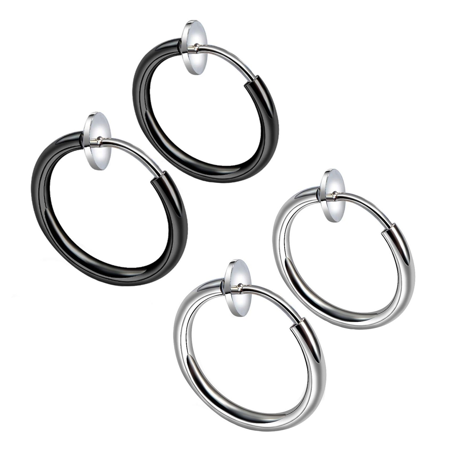 2× Clip-On Spring Action Non-Piercing Fake Septum Lip Cartilage Nose Tragus Ring