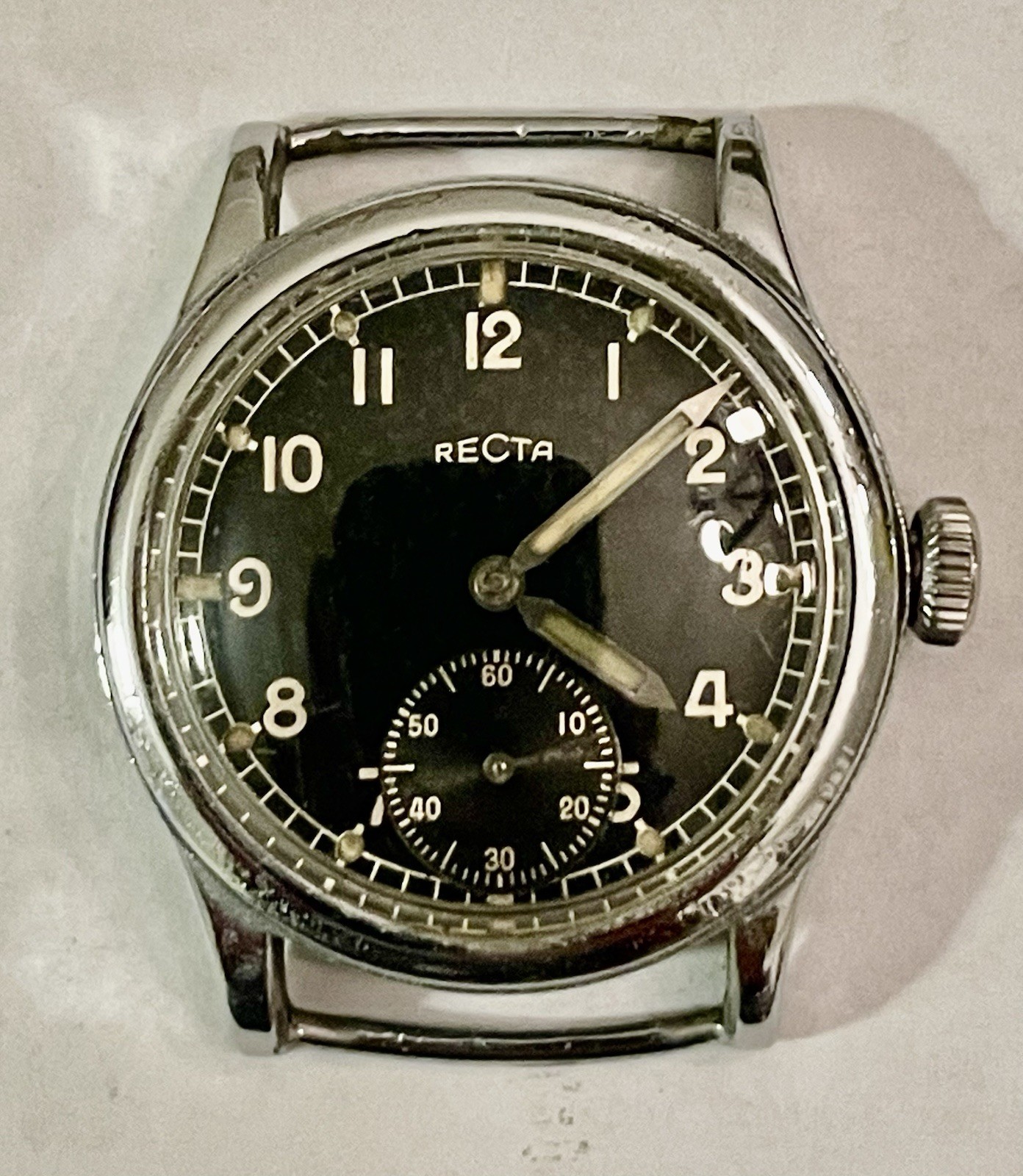 WWII German Army DH Military Watch Recta Swiss Movement – Serviced – Fixed Lugs