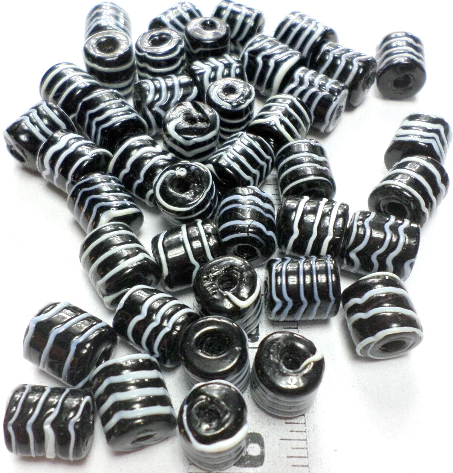 42 Light Blue /Black Glass Lampwork Large Barrel Beads w/4mm Hole 16x14x14mm