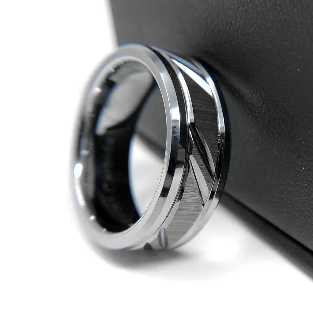 Silver Tungsten Carbide Ring Custom Cut Wedding Band Comfort Fit Mens Womens