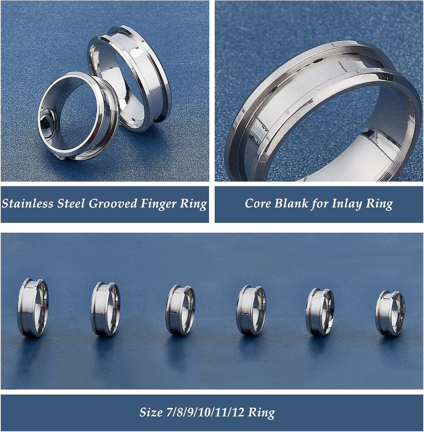 24 pcs Stainless Steel Blank Core Ring Settings 6 Sizes Finger Ring Blanks Round