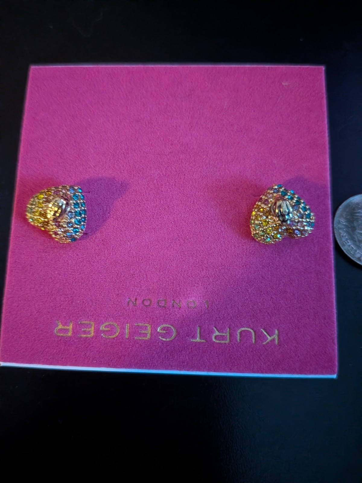Kurt Geiger Rainbow 🌈 Heart Small Bird Post Earrings NEW W TAG Pretty!