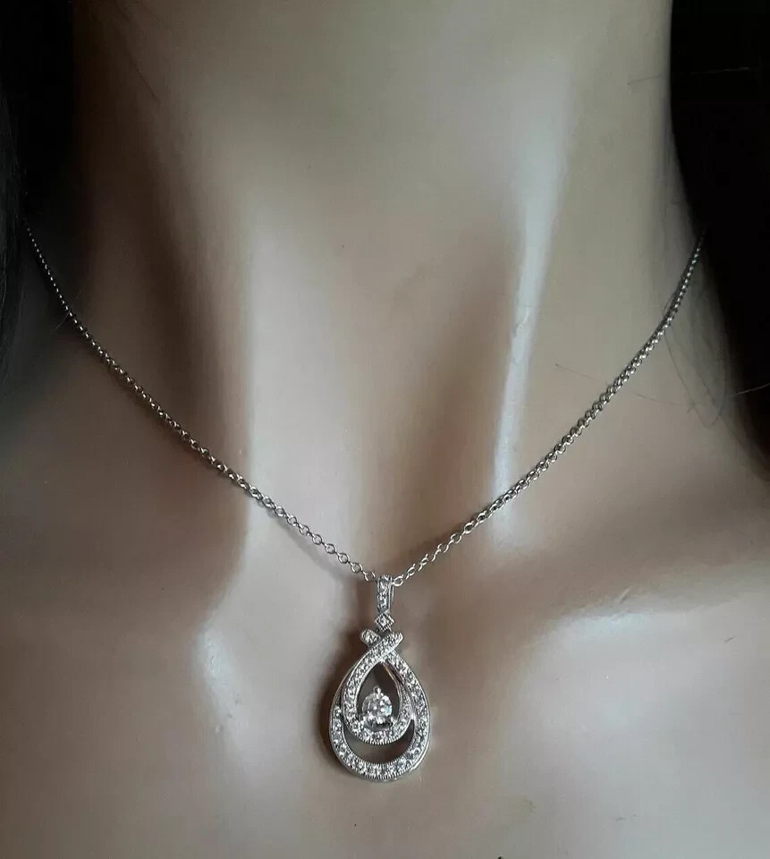 1.50Ct Round Cut VVS1D Diamond Teardrop Pendant 14k White Gold Finish Free Chain