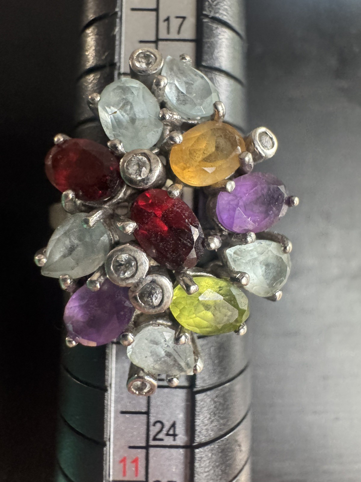 925 Sterling Silver Multi Stone Cluster Ring Size 9.25