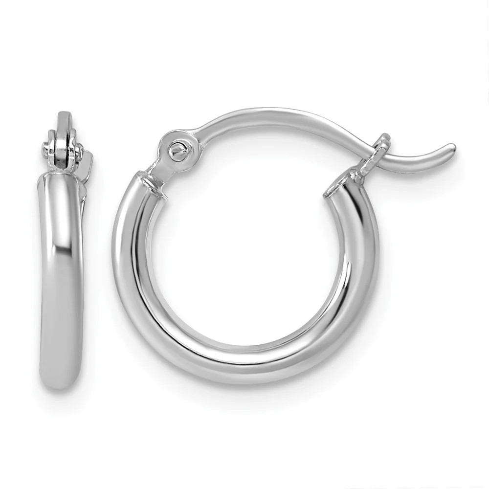 Sterling Silver Rhodium-Plated 2mm Round Hoop Earrings