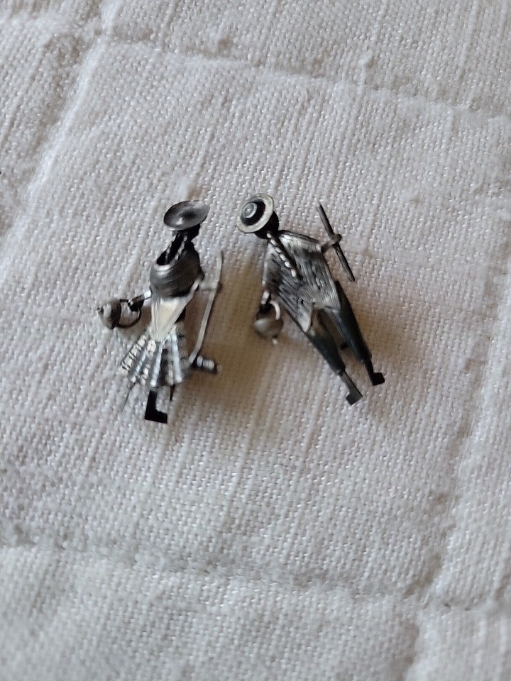 Vintage Native Hand Crafted Silver Metal Pins male female basket staff Peruvian