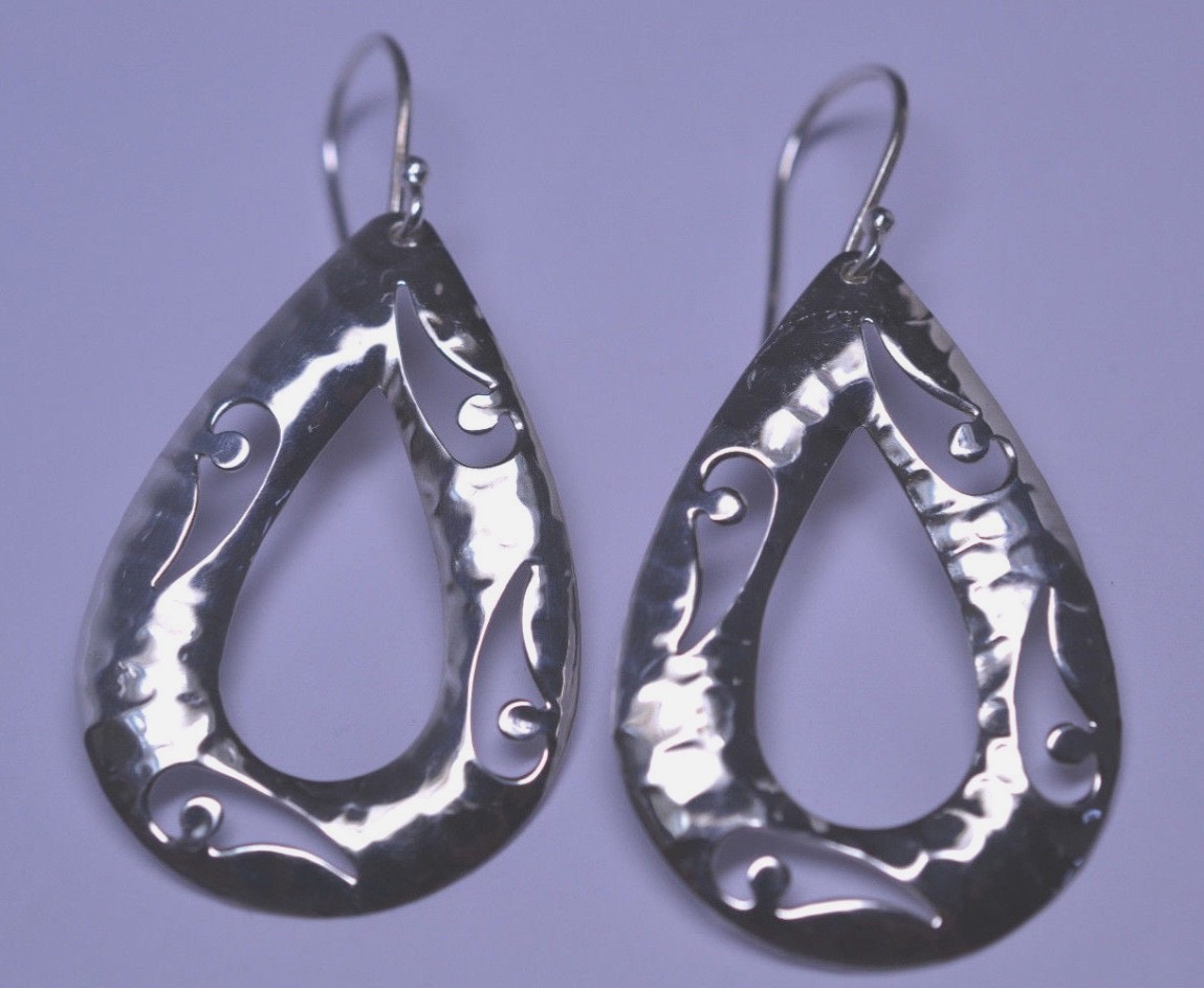Silpada Sterling Silver Hammered Large Cut Out Teardrop Dangle Earrings W1910