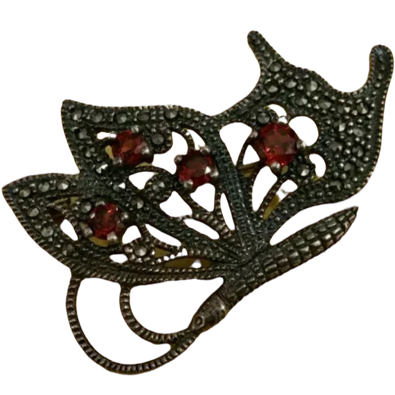 Antique Sterling silver 925 marcasite butterfly pin/brooch with garnet 5.3 gram