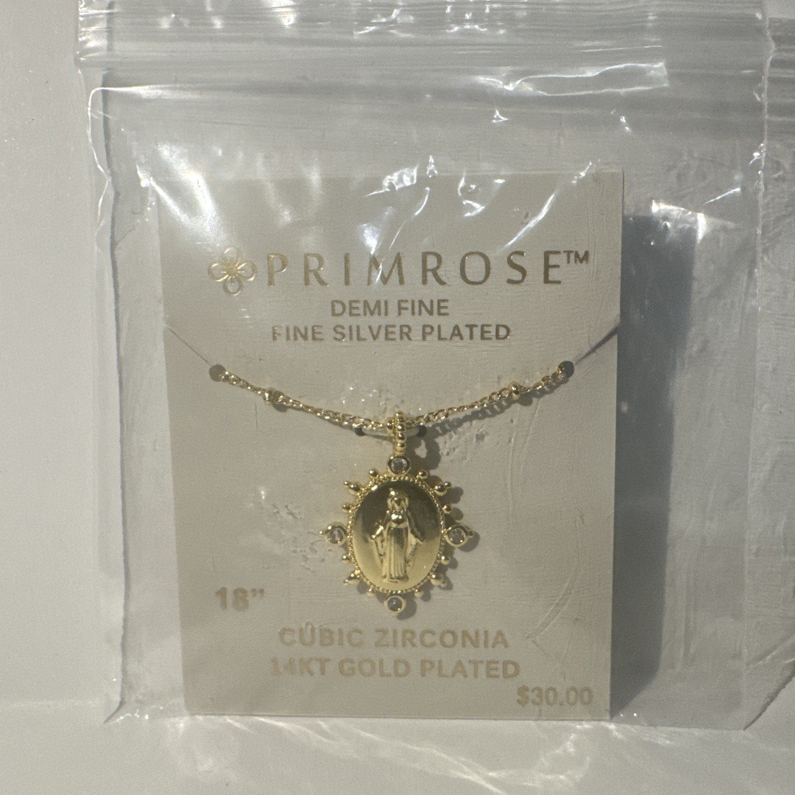 PRIMROSE 14k Gold Flash Plated Virgin Mary Medallion Pendant Necklace