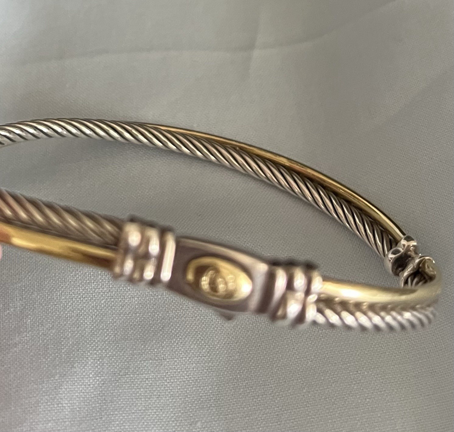 David Yurman 925 SS and 18K YG Two Tone Crossover Cable Bracelet S/M size